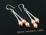 spe246 Triple graduating pink Pearl Dangle Earrings with 925silver hook